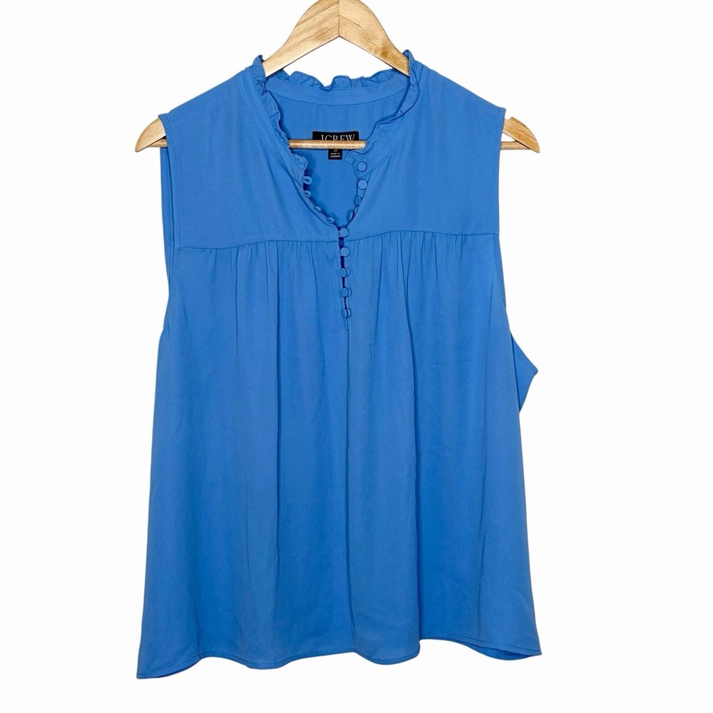 J Crew Ruffled Sleeveless Chiffon Top Blue Womens 2X Business Office Work Preppy